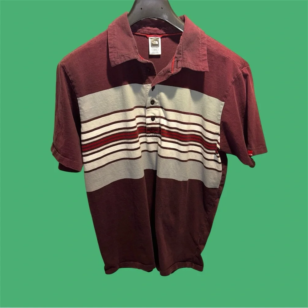 Vintage North Face Sun-Faded Striped Knit Funky Polo 100% Cotton   Men’s Size XL